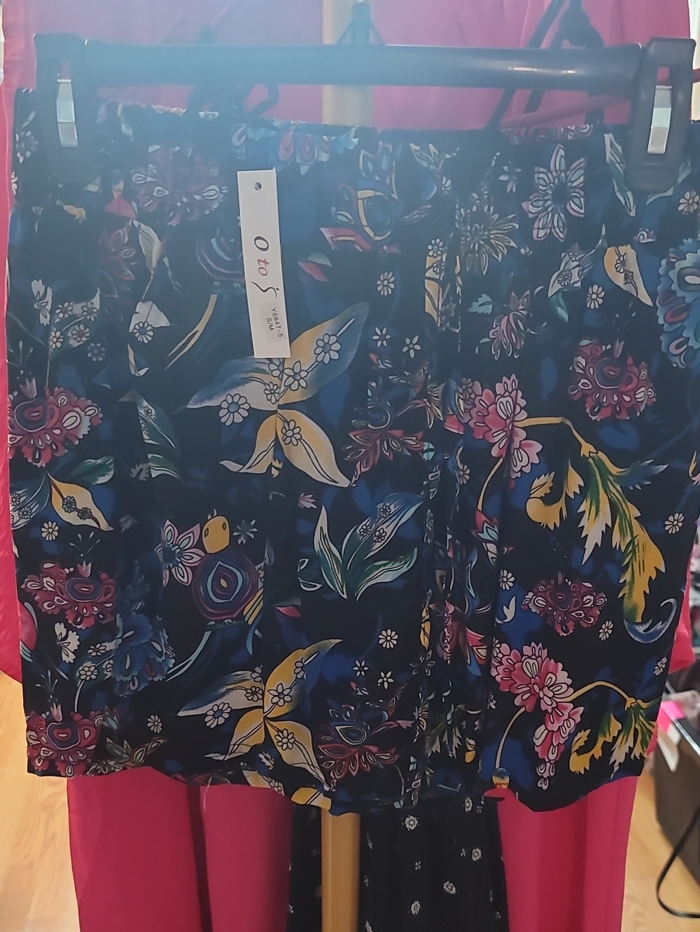 Navy Floral Mini Skirt with Elastic Waistband